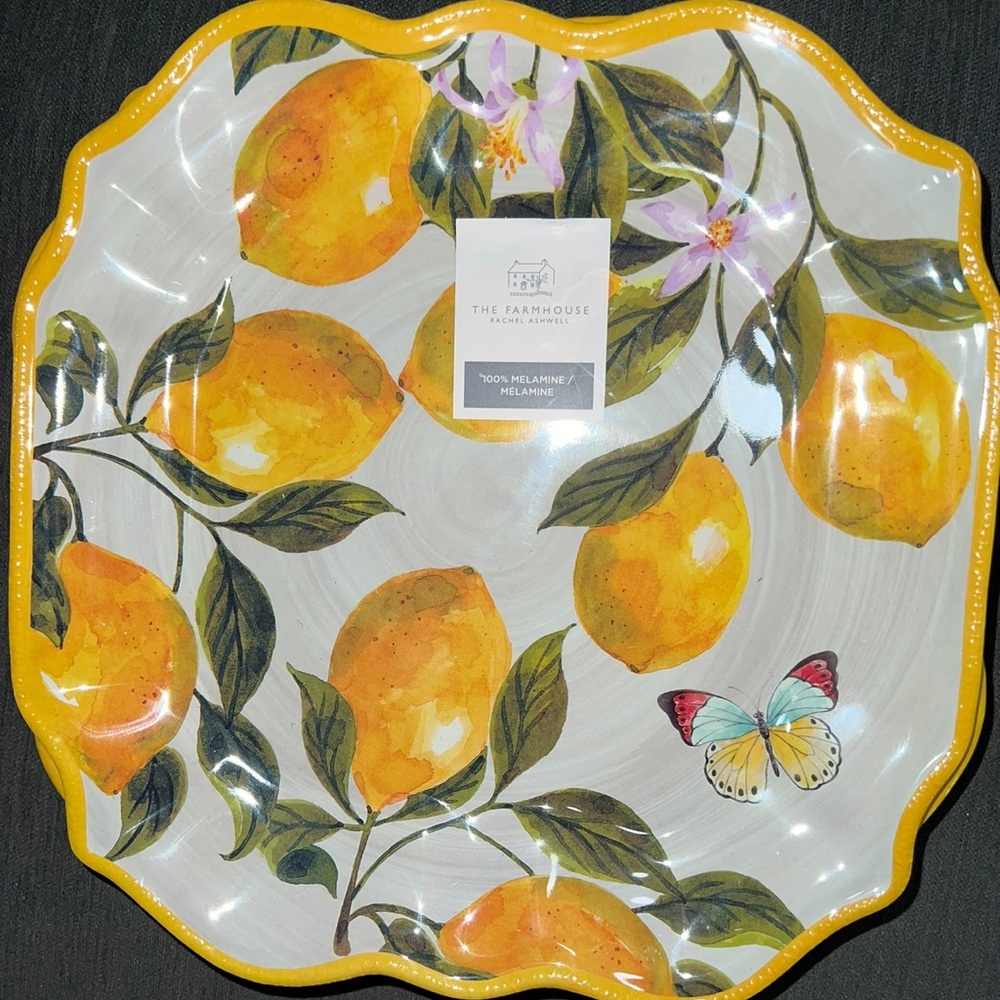 The Farmhouse Rachel Ashwell Melamine Dinner Square Plates Set Of 4 NEW
